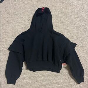 NWT FREE PEOPLE SIZE XS BLACK MOTIF HOODIE